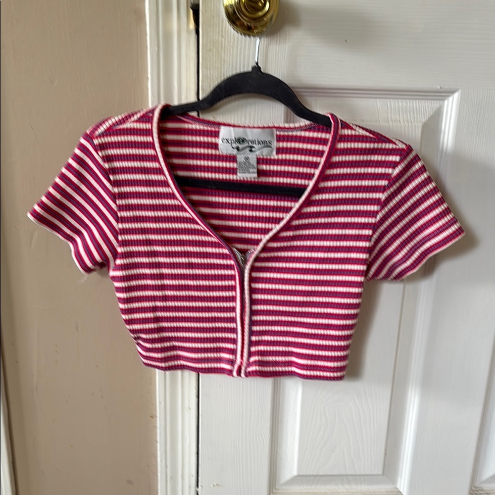Vintage Striped Zip Up Crop Top